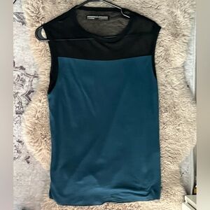 Sleeveless Teal and Black Knit Women's Tank Top